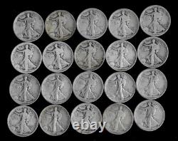 Walking Liberty Half Dollar Roll (20 Coins) 90% Silver (1917-20) Lot F93