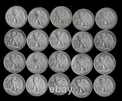 Walking Liberty Half Dollar Roll (20 Coins) 90% Silver (1934-46) Lot B26