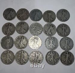 Walking Liberty Half Dollar Roll 20 Coins Circulated 90% Silver