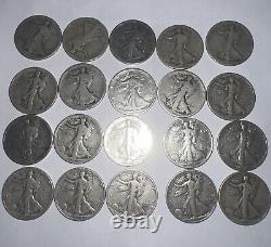 Walking Liberty Half Dollar Roll 20 Coins Circulated 90% Silver