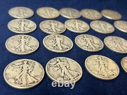 Walking Liberty Half Dollar Roll 90% Silver 20 Coins