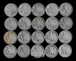 Walking Liberty Half Dollar Roll 90% Silver (WORN/DAMAGED/CULL) Lot E95