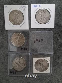 Walking Liberty Half Dollar Silver Lot Of 5 #170