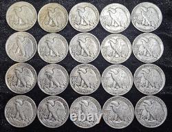 Walking Liberty Half Dollars $10 20-Coin Roll (XF) In Tube 90% Silver
