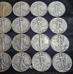 Walking Liberty Half Dollars $10 20-Coin Roll (XF) In Tube 90% Silver