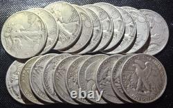 Walking Liberty Half Dollars $10 20-Coin Roll (XF) In Tube 90% Silver