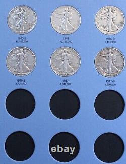 Walking Liberty Half Dollars 1937-1947 G-XF New Whitman Folder Complete WL32