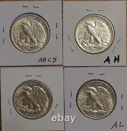 Walking Liberty Half Dollars 4 Coins -1941,41s, 42d, 43 Au/bu About Unc To Unc