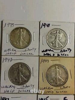 Walking Liberty Half Dollars 50 Cent 1937 -1947 90% Silver Coins Lot Of 11