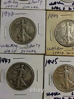 Walking Liberty Half Dollars 50 Cent 1937 -1947 90% Silver Coins Lot Of 11
