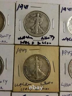 Walking Liberty Half Dollars 50 Cent 1937 -1947 90% Silver Coins Lot Of 11