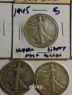 Walking Liberty Half Dollars 50 Cent 1937 -1947 90% Silver Coins Lot Of 11