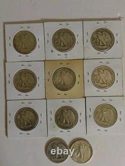 Walking Liberty Half Dollars 50 Cent 1937 -1947 90% Silver Coins Lot Of 11