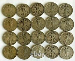 Walking Liberty Half Dollars Full Roll of 20 coins older dates 1934-1939