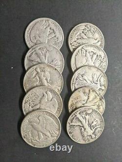 Walking Liberty Half Dollars (LOT OF 10) 90% Silver Coins