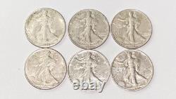 Walking Liberty Half Dollars Lot of 6 US Silver Coins (See Description)