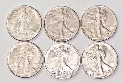 Walking Liberty Half Dollars Lot of 6 US Silver Coins (See Description)