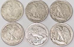 Walking Liberty Half Dollars Lot of 6 US Silver Coins (See Description)