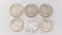 Walking Liberty Half Dollars Lot of 6 US Silver Coins (See Description)