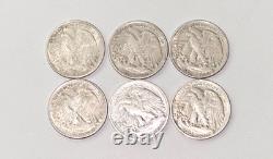 Walking Liberty Half Dollars Lot of 6 US Silver Coins (See Description)