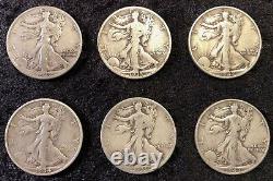 Walking Liberty Half Dollars Roll Of 20 All Different 90% Silver $10 Fv