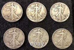 Walking Liberty Half Dollars Roll Of 20 All Different 90% Silver $10 Fv