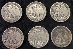 Walking Liberty Half Dollars Roll Of 20 All Different 90% Silver $10 Fv