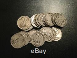 Walking Liberty Halves $10 20-Coin Roll Avg Circ 90% Silver
