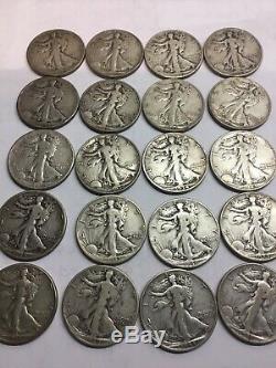 Walking Liberty Halves $10 Face Falue 90% Silver 1 Roll 20 Coins