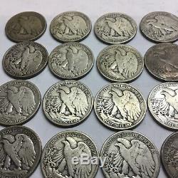 Walking Liberty Halves $10 Face Falue 90% Silver 1 Roll 20 Coins