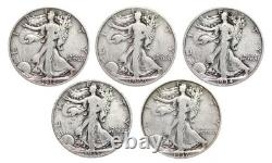 Walking Liberty Set of 5 Half Dollars Very Good Random Date