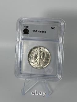 Walking Liberty Silver Half Dollar 1941 Philadelphia Mint ICG MS62 Luster #38