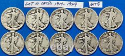 Walking Liberty Silver Half Dollar Coin Lot of 10 Halves Dated 1917-1929 #WS2