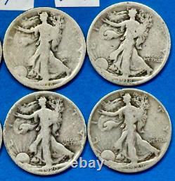 Walking Liberty Silver Half Dollar Coin Lot of 10 Halves Dated 1917-1929 #WS2