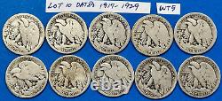 Walking Liberty Silver Half Dollar Coin Lot of 10 Halves Dated 1917-1929 #WS2