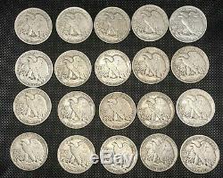 Walking Liberty Silver Half Dollar Coins-roll of 20 coins (Beautiful Condition)
