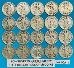 Walking Liberty Silver Half Dollar Lot Roll of 20 Coins Dated 1917-1941 #CA14