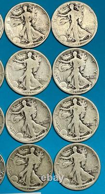 Walking Liberty Silver Half Dollar Lot Roll of 20 Coins Dated 1917-1941 #CA14
