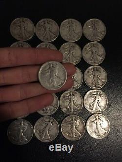 Walking Liberty Silver Half Dollar Roll $10 Face Value 20 Better Grade Coin Lot