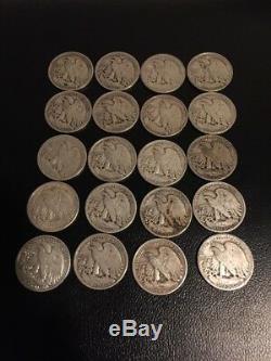 Walking Liberty Silver Half Dollar Roll $10 Face Value 20 Better Grade Coin Lot