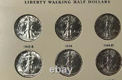 Walking Liberty Silver Half Dollar Short Set GEM Uncirculated In Deluxe Album