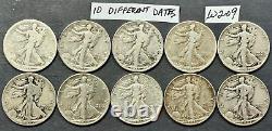 Walking Liberty Silver Half Dollars Coin Lot of 10 Coins Dated 1918 to 1947