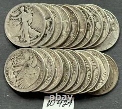 Walking Liberty Silver Half Dollars Coin Roll 20 Coins Dated 1918 to 1947 #W429
