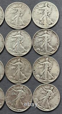 Walking Liberty Silver Half Dollars Coin Roll 20 Coins Dated 1918 to 1947 #W429