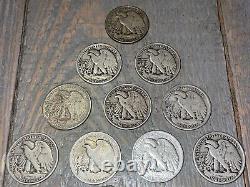 Walking Liberty Silver Half Dollars Coin Set Lot of 10 Coin Dated