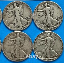 Walking Liberty Silver Half Dollars Coin Set Lot of 10 Coins Dated 1934D-1947D