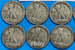 Walking Liberty Silver Half Dollars Coin Set Lot of 10 Coins Dated 1934D-1947D