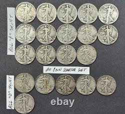 Walking Liberty Silver Half Dollars Coin Set Lot of 20 Coin Dated 1917 to 1947