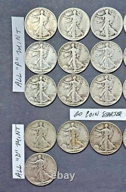 Walking Liberty Silver Half Dollars Coin Set Lot of 20 Coin Dated 1917 to 1947