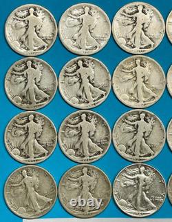 Walking Liberty Silver Half Dollars Lot Roll of 20 Coins with FULL DATES #CA14